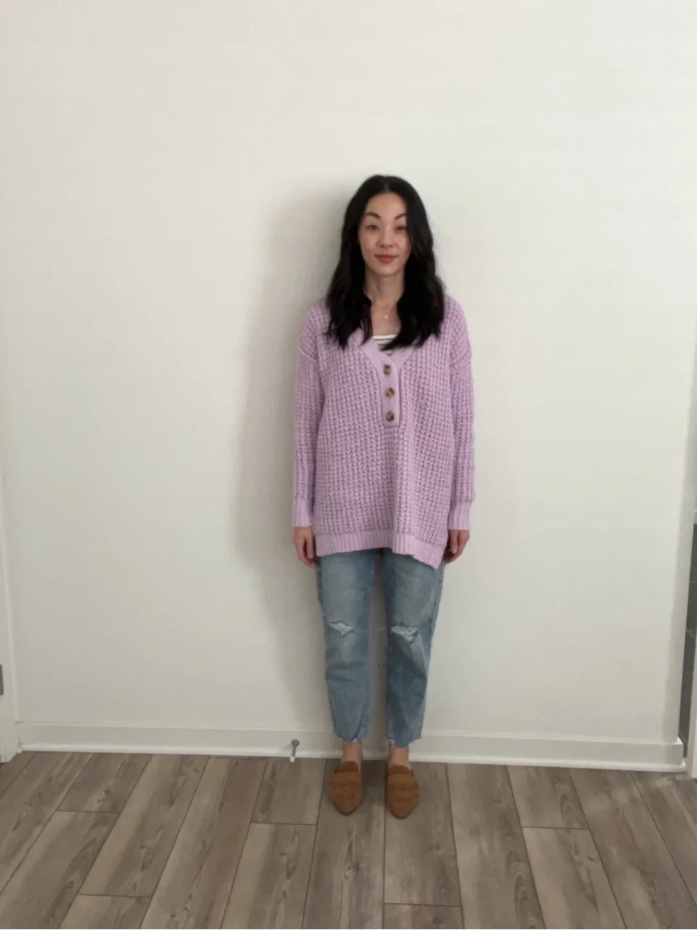 Lavender Chunky Knit Button-Front Sweater